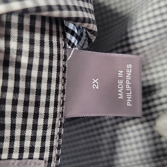 Liz Claiborne Size 2X Black White Gingham Check 3/4 Sleeve Button Front Blouse - Picture 11 of 12